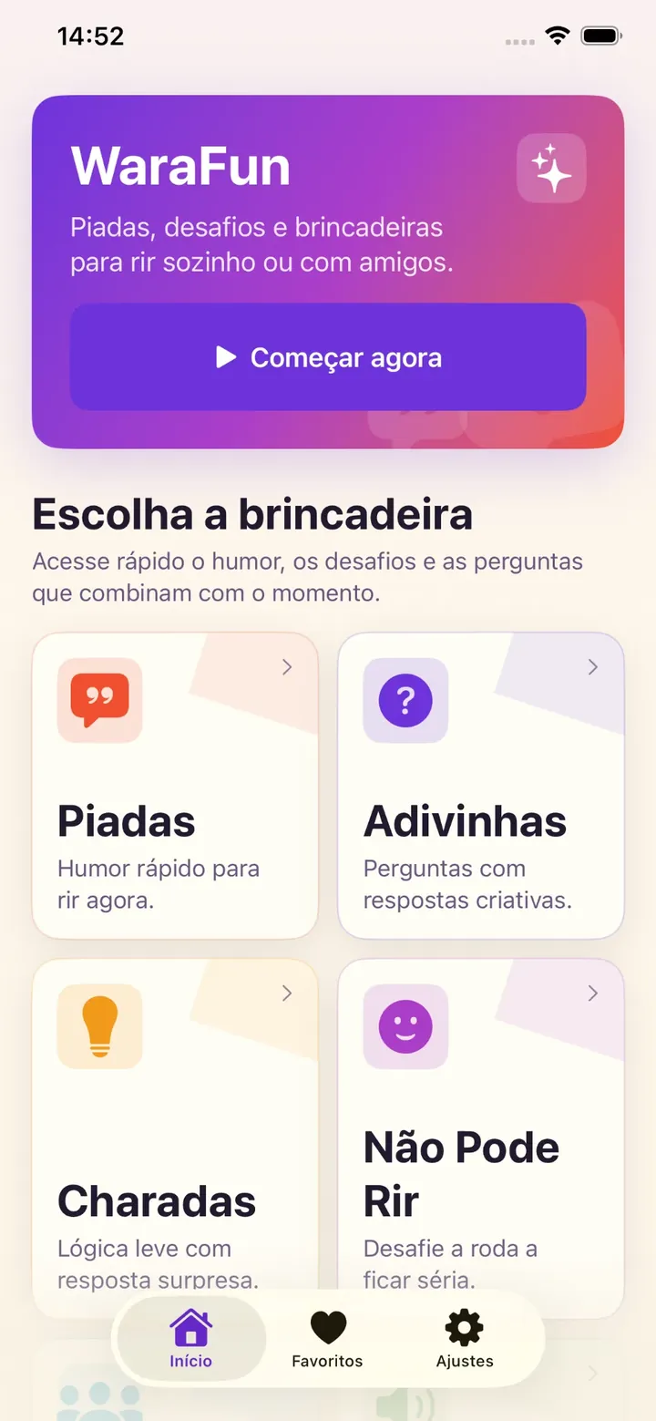 WaraFun party and group games home screen