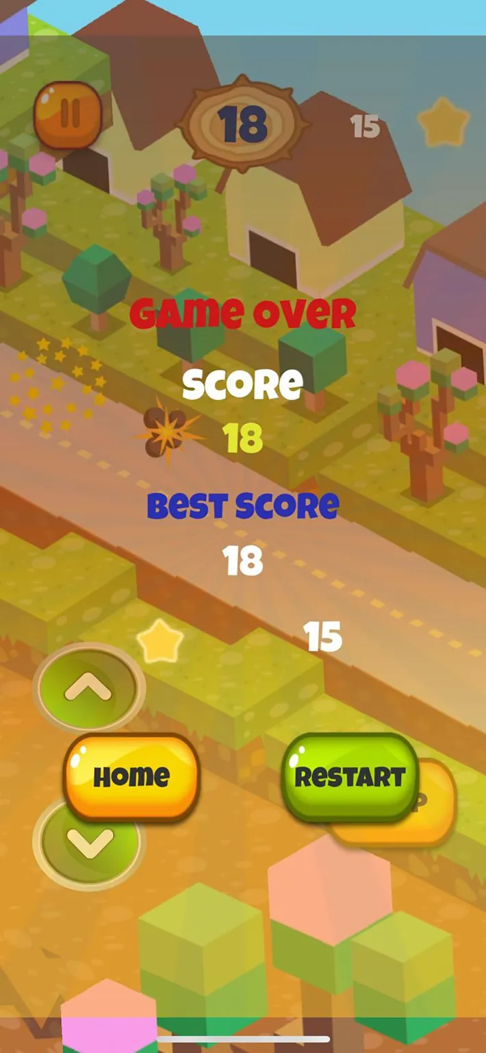Crazy Infinity Runner game over screen showing score and best score