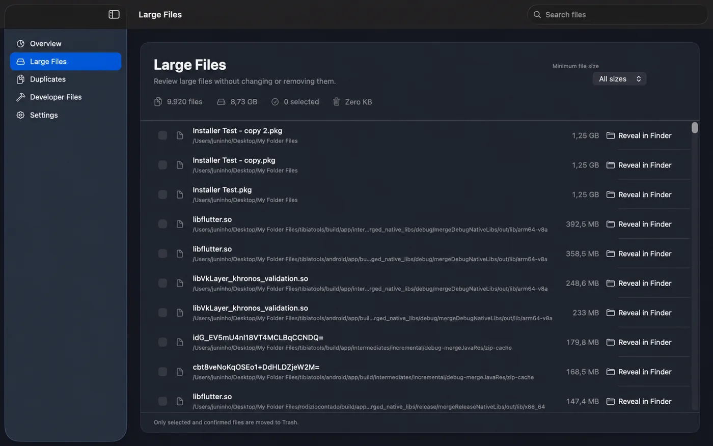 JJ Storage Cleaner Large Files screen