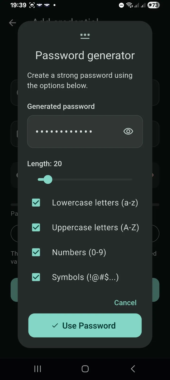 JJ Vault password generator with length and character options