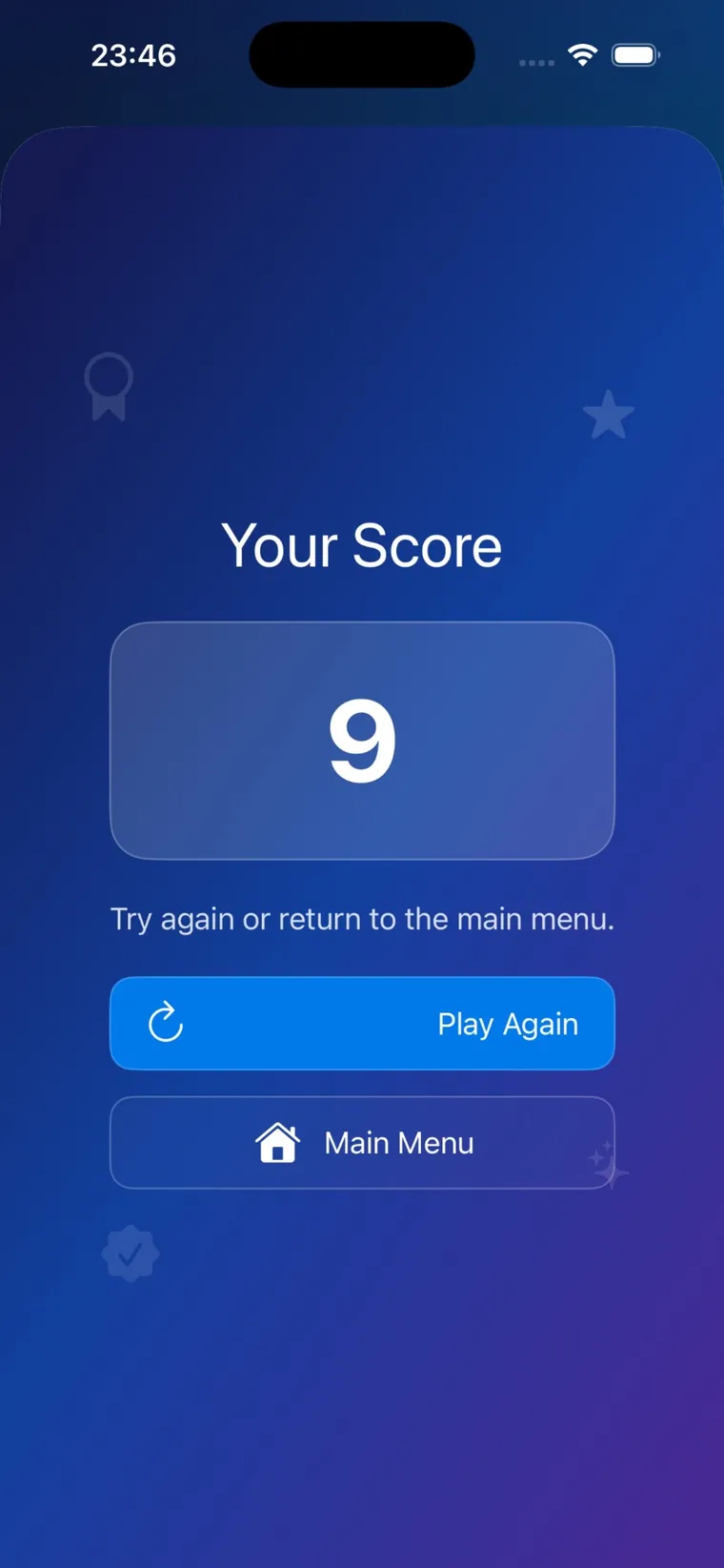 Quizpedia result screen showing final score