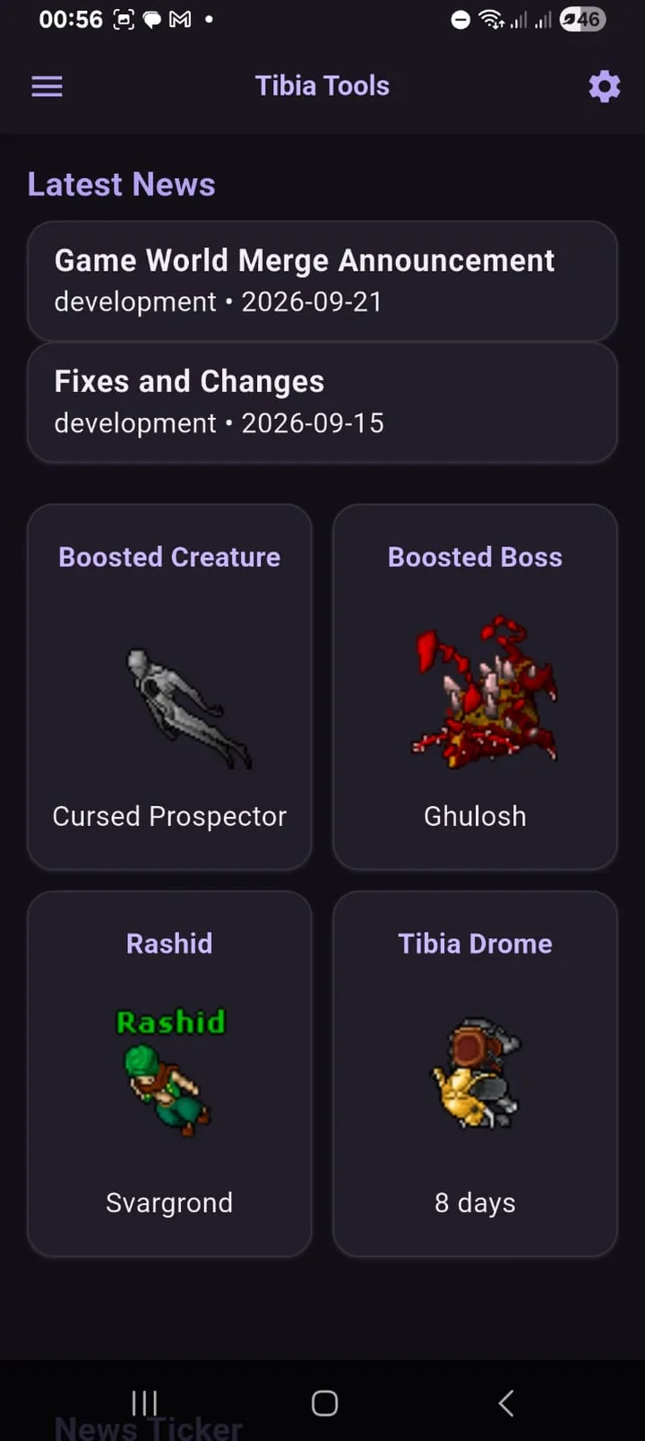 Tibia Tools home dashboard