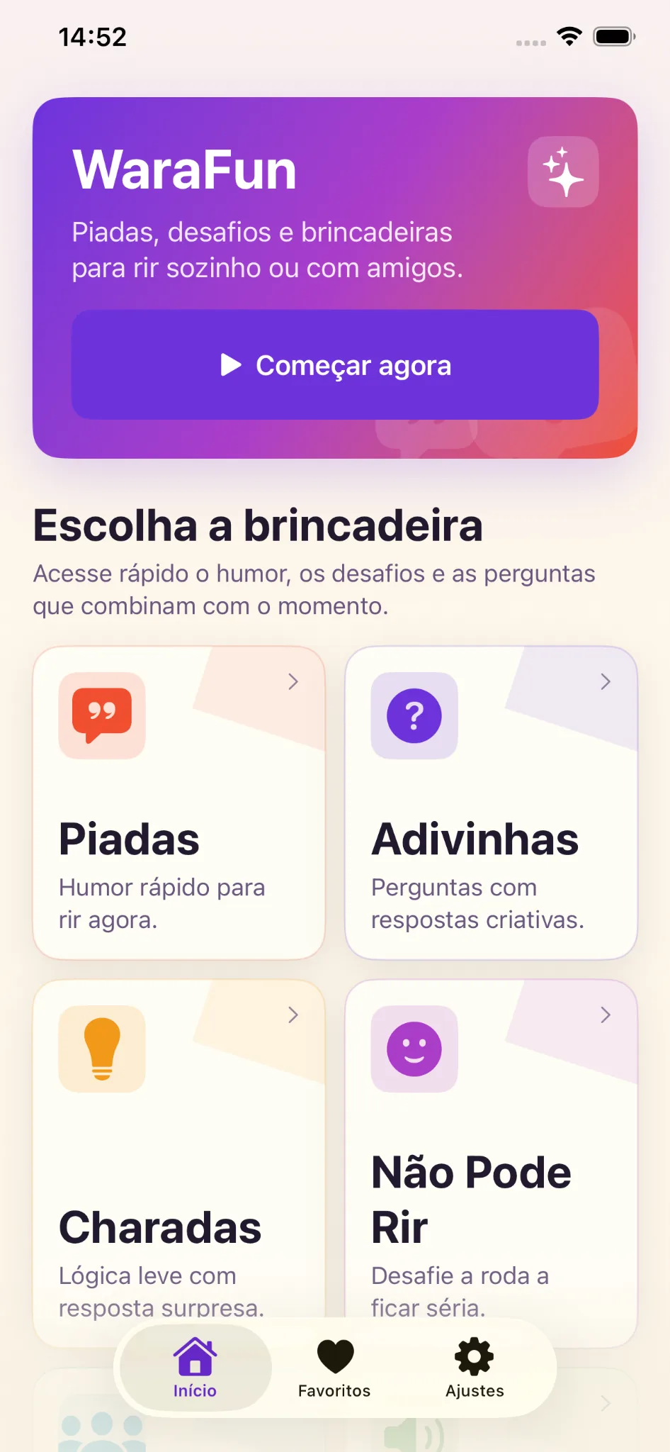 WaraFun home screen
