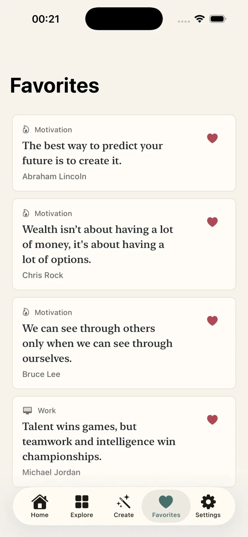 World Quotes Favorites screen