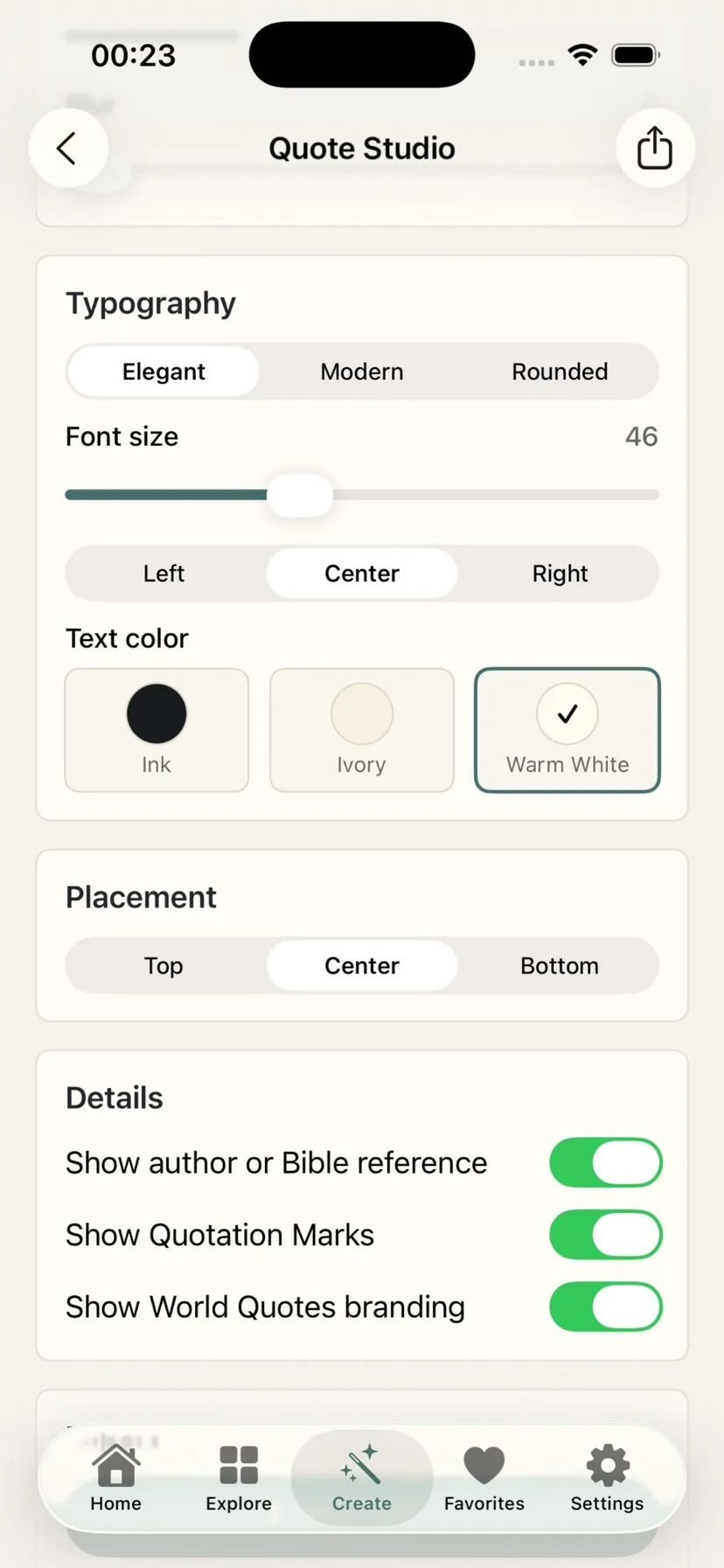 World Quotes Quote Studio typography controls